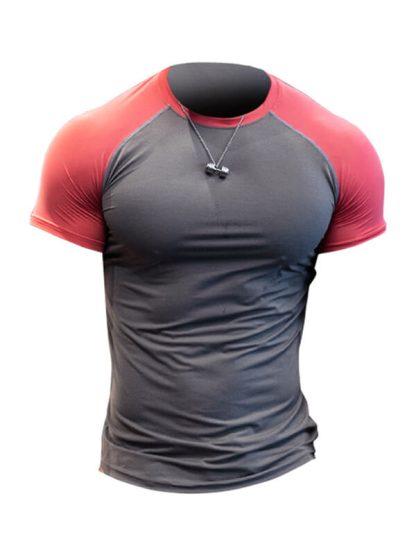 Wholesale men sports t shirts raglan sleeve splicing gym round neck top - Image 5