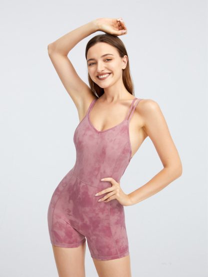 Activewear jumpsuit custom sexy open back printed yoga clothes
