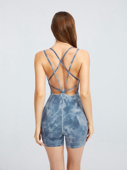 Activewear jumpsuit custom sexy open back printed yoga clothes - Image 2