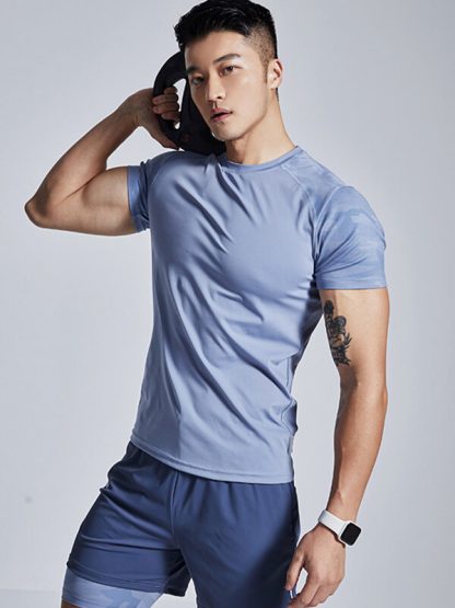 Wholesale printed stitching gym t shirts quick-drying sports top