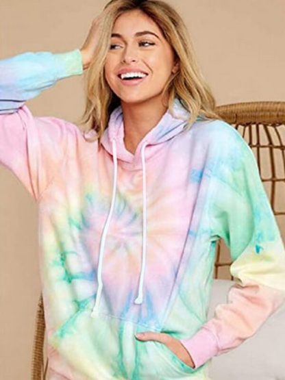wholesale tie dye sports hoodie women's long sleeve pullover top