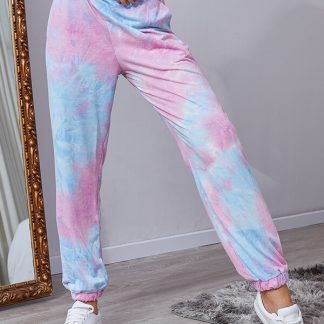 Women custom printed track pants tie dye stretch jogger knit pants