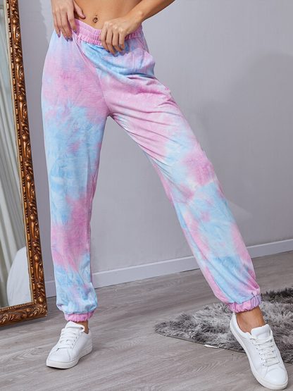 Women custom printed track pants tie dye stretch jogger knit pants