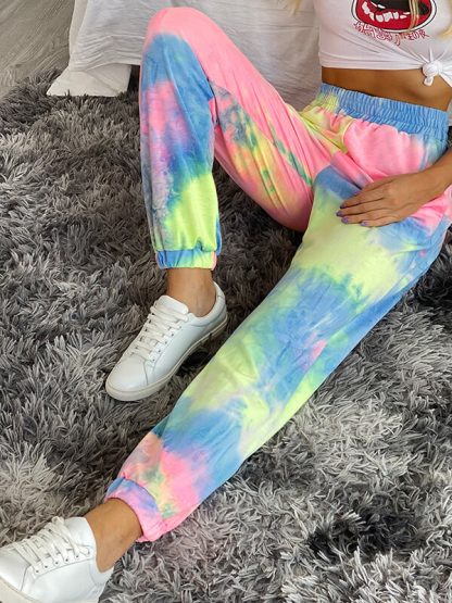 Women custom printed track pants tie dye stretch jogger knit pants - Image 2