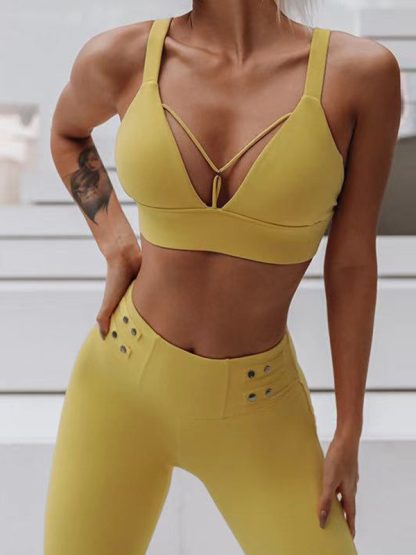 Activewear sets custom yellow V-neck sexy bra set
