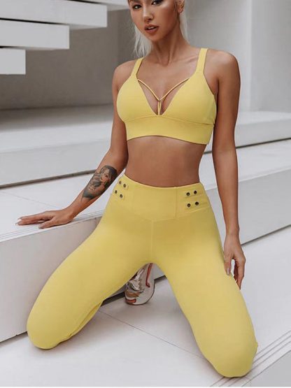Activewear sets custom yellow V-neck sexy bra set - Image 2