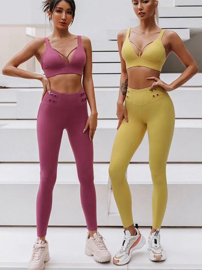 Activewear sets custom yellow V-neck sexy bra set - Image 4