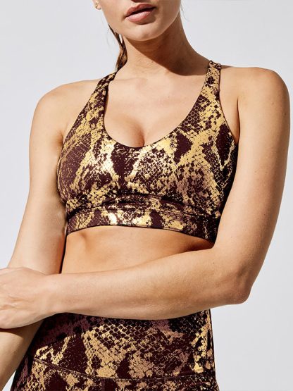 Custom activewear clothing women black metallic sports bra sets - Image 2