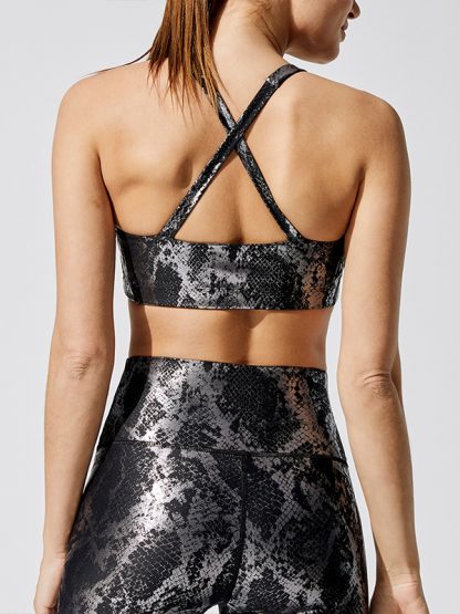 Custom activewear clothing women black metallic sports bra sets - Image 3