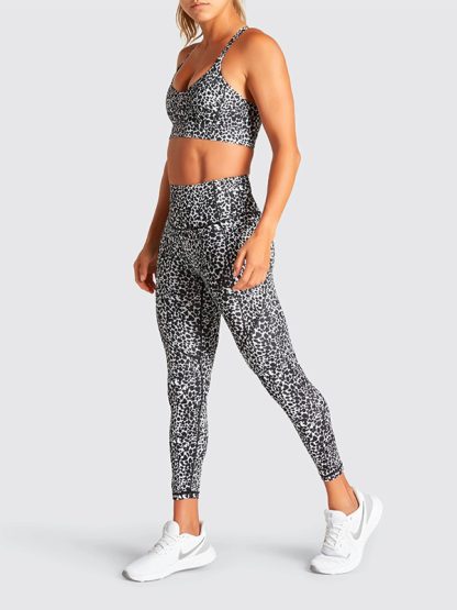 Custom activewear no minimum leopard print strappy sports bra