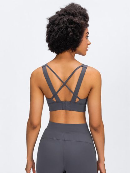 Custom adjustable sports bra mesh splicing high impact bra - Image 2