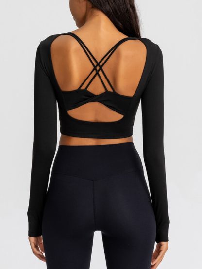 Custom athletic t shirts back sexy long-sleeved yoga wear - Image 4