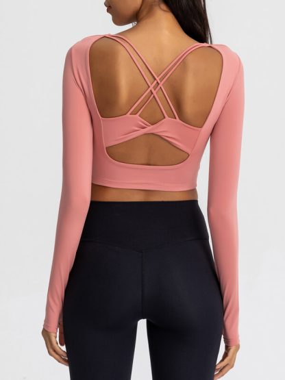 Custom athletic t shirts back sexy long-sleeved yoga wear - Image 5