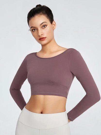 Custom blank fitness apparel long sleeve halter plain yoga clothing