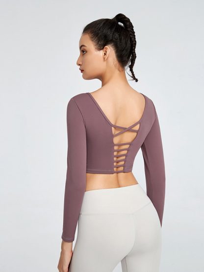 Custom blank fitness apparel long sleeve halter plain yoga clothing - Image 2