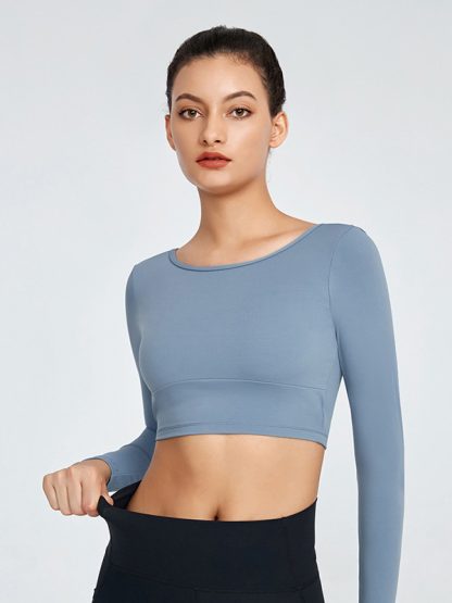 Custom blank fitness apparel long sleeve halter plain yoga clothing - Image 3