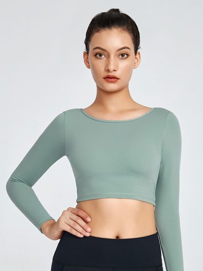 Custom blank fitness apparel long sleeve halter plain yoga clothing - Image 4