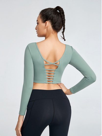 Custom blank fitness apparel long sleeve halter plain yoga clothing - Image 5