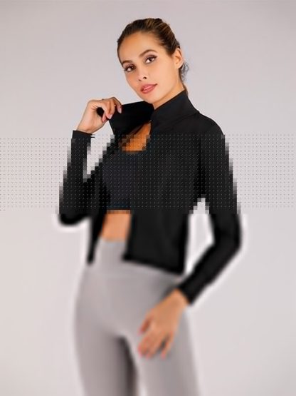 Custom blank sports jackets women's black zipper short fitness wear - Image 4