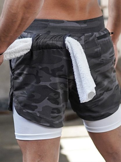 Custom camo printed gym shorts mesh running shorts manufacturer