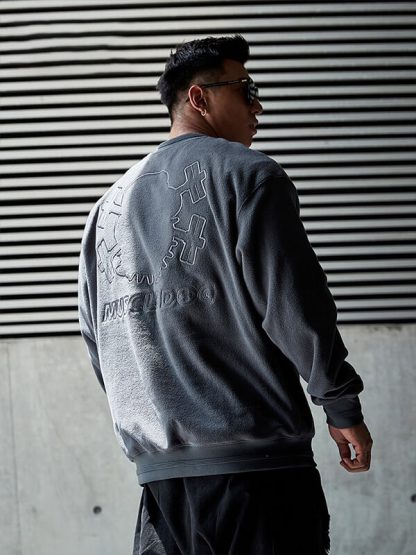 Custom embroidered applique logo sweatshirts with custom picture gray top - Image 2
