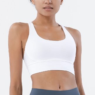 Custom fit Sports Bra White Strappy Removable Cups Yoga Bra