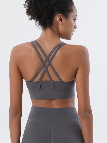 Custom fit Sports Bra White Strappy Removable Cups Yoga Bra - Image 2