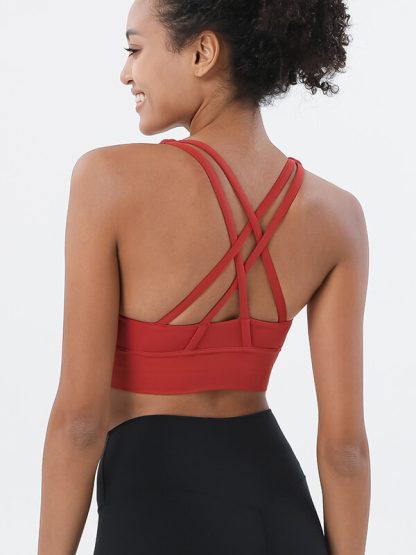 Custom fit Sports Bra White Strappy Removable Cups Yoga Bra - Image 3