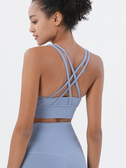 Custom fit Sports Bra White Strappy Removable Cups Yoga Bra - Image 4