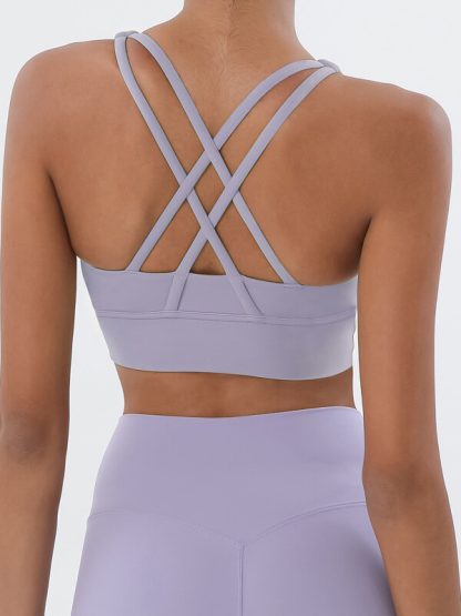 Custom fit Sports Bra White Strappy Removable Cups Yoga Bra - Image 5
