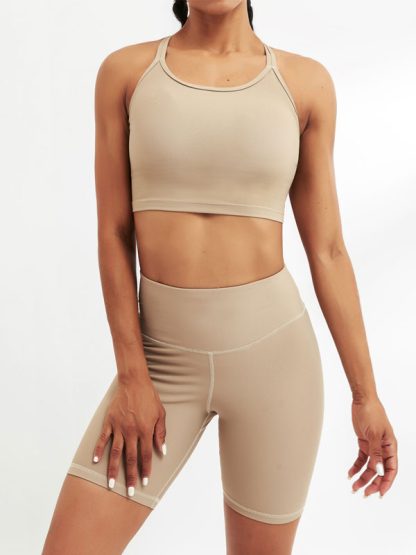 Custom Fitness Wear Sports Bra And Soft Ribbed Biker Shorts Set