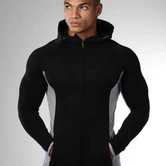 Custom Funnel Neck Blank Sweatshirts Black With Zipper Cotton Jacket