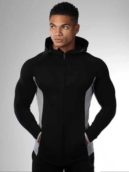 Custom Funnel Neck Blank Sweatshirts Black With Zipper Cotton Jacket