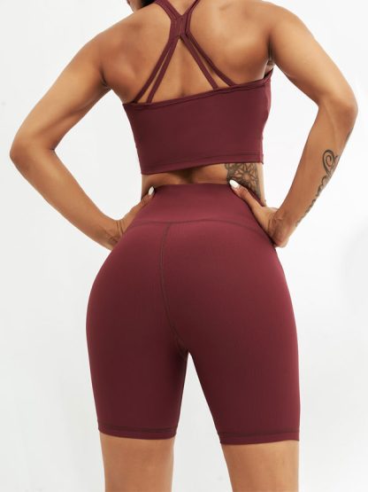Custom Fitness Wear Sports Bra And Soft Ribbed Biker Shorts Set - Image 5