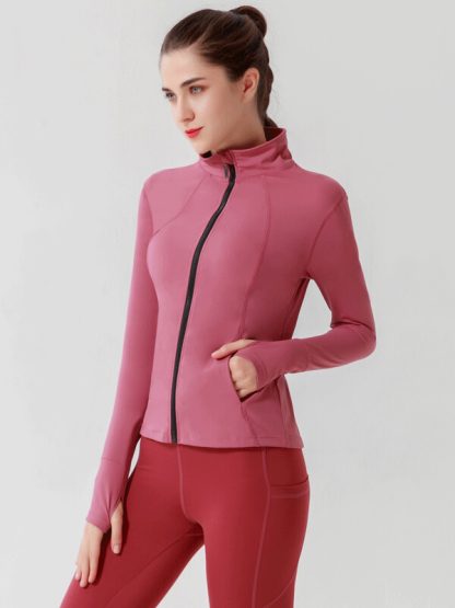 Custom high-neck sports jacket with pockets Slim sportswear - Image 3