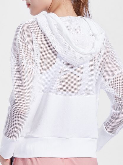 Custom hooded sports jackets design womens mesh white hooded - Image 2