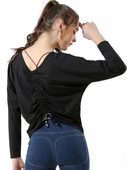 Custom made sports t shirts V-neck drawstring pleated design top - Image 2