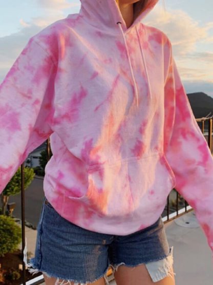 Custom Sports Hoodies Tie Dye Printed Women Casual Loose Pullover