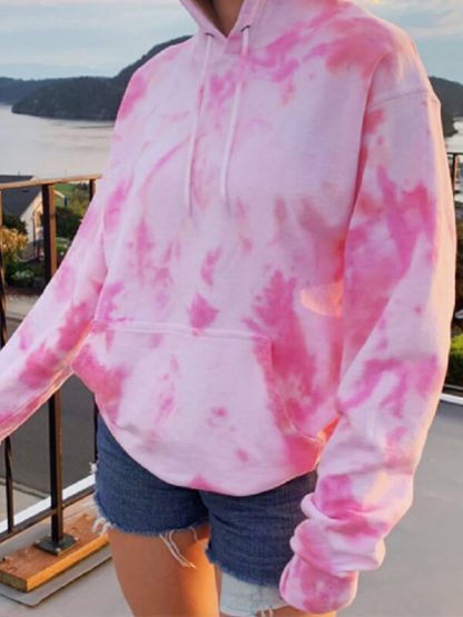 Custom Sports Hoodies Tie Dye Printed Women Casual Loose Pullover - Image 2
