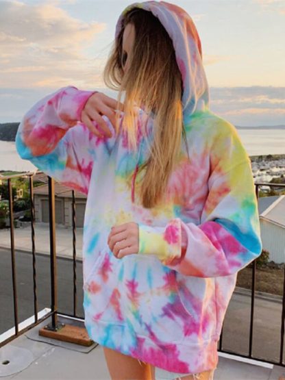 Custom Sports Hoodies Tie Dye Printed Women Casual Loose Pullover - Image 4