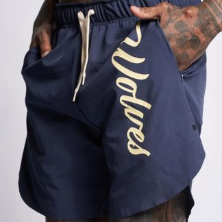 Custom text printed gym shorts baggy nylon sweat shorts