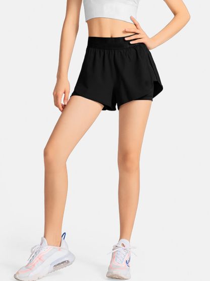 Custom trail running shorts fake 2-piece shorts black